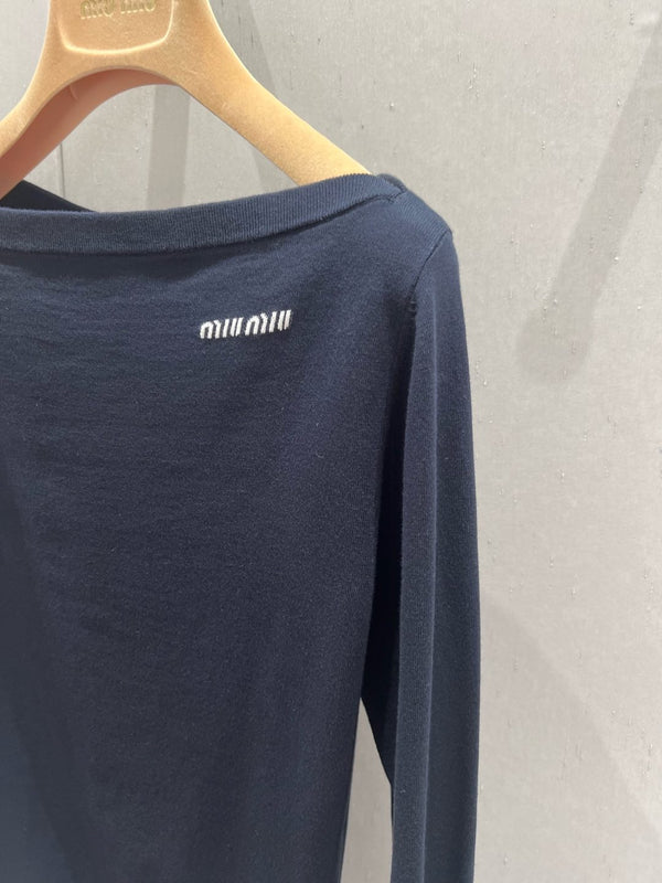Miu Miu 25 Long-sleeved Top Navy Blue Cashmere