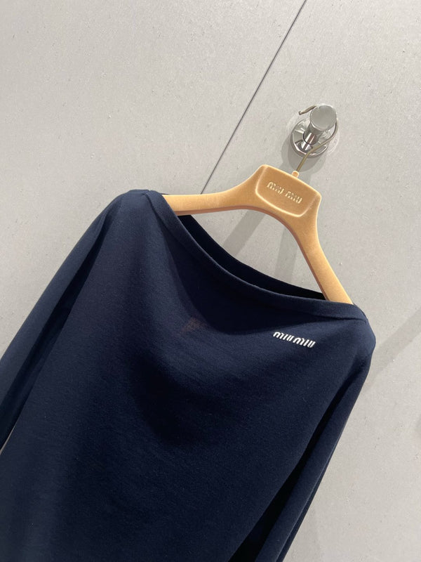 Miu Miu 25 Long-sleeved Top Navy Blue Cashmere