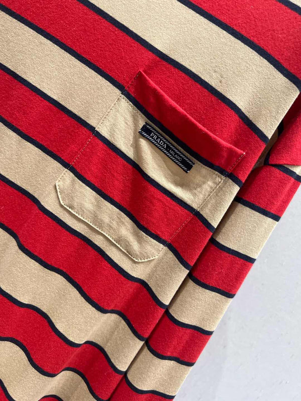 Prada 25 Striped Long-sleeved T-shirt Red mix Beige Cotton 209619