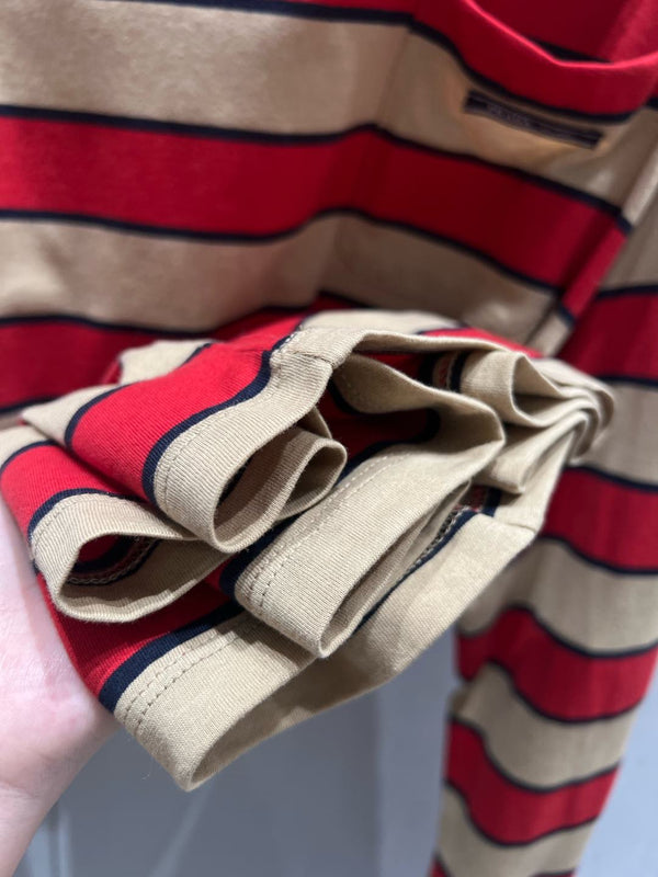 Prada 25 Striped Long-sleeved T-shirt Red mix Beige Cotton 209619