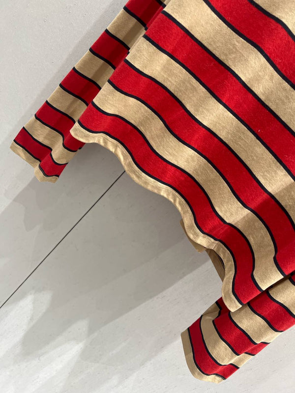 Prada 25 Striped Long-sleeved T-shirt Red mix Beige Cotton 209619