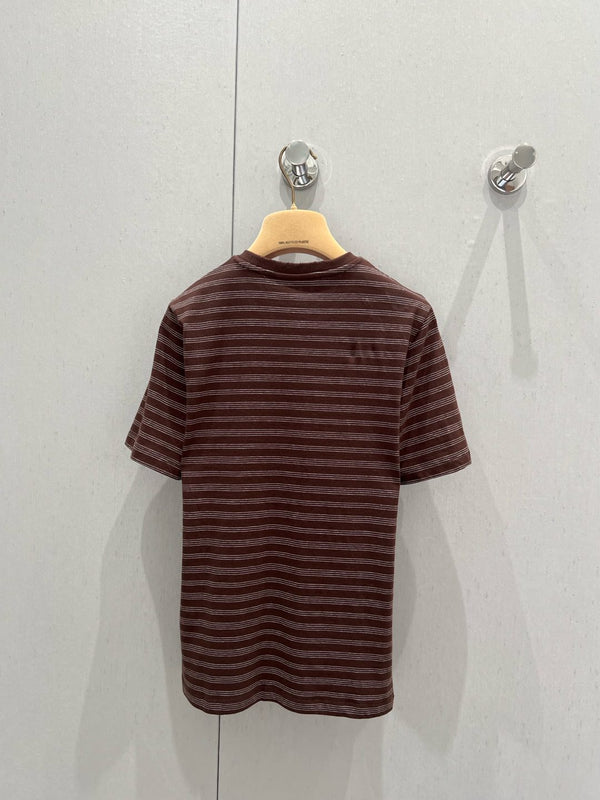 Miu Miu 25 Striped Round Neck Short-sleeved T-shirt Brown Cotton
