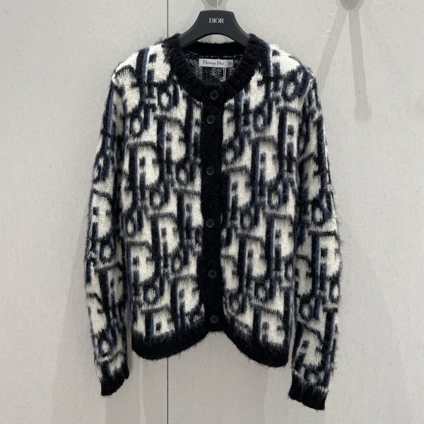 CD 25 Knitted Round Neck Cardigan Black White Mohair wool 210006