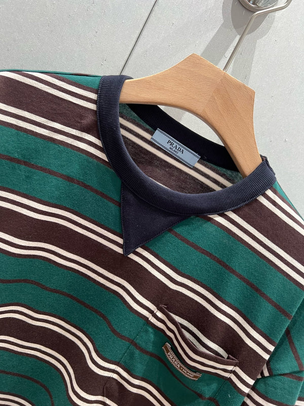 T-shirt a maniche corte a righe Prada 25 Verde Marrone cotone210189