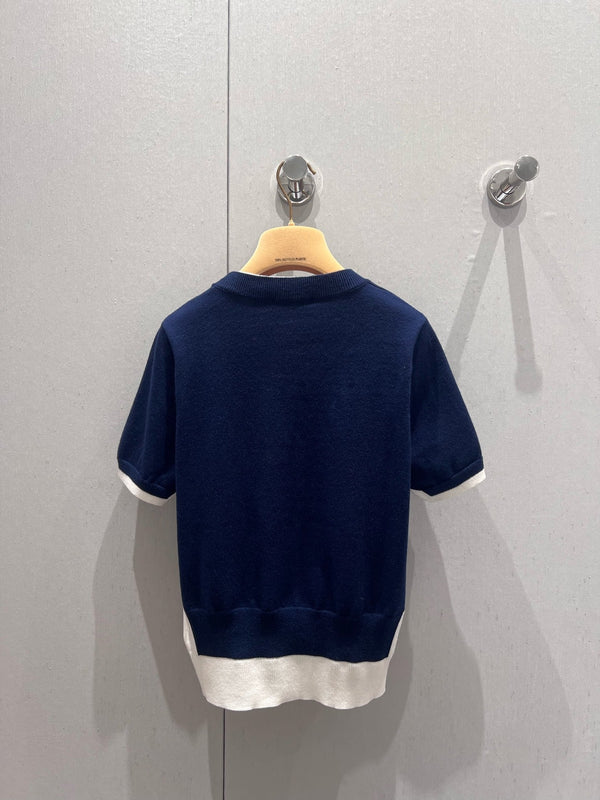 Miu Miu 25 Two-piece Knitted Short-sleeved Top Blue White Wool 210549