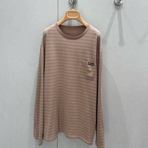 Miu Miu 25 Striped Long-sleeved T-shirt Brown Cotton 211207