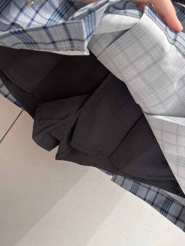 Miu Miu 25 Gonna a pieghe scozzese blu poliestere 211200