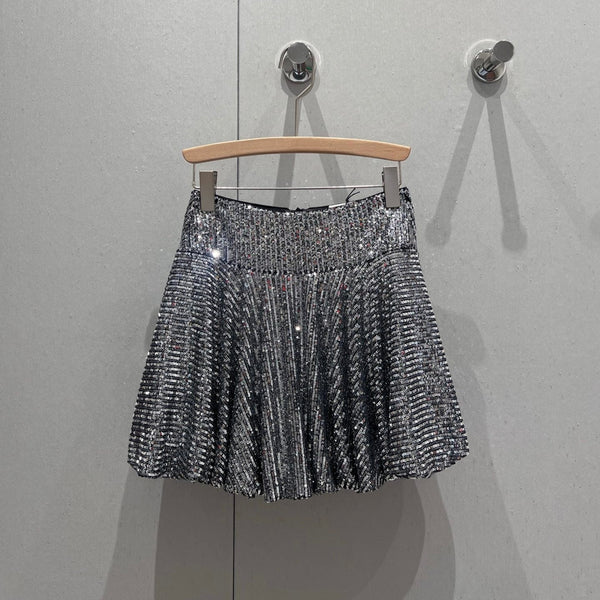 YSL 2025 Sequined Skirt Silver Polyester 212667