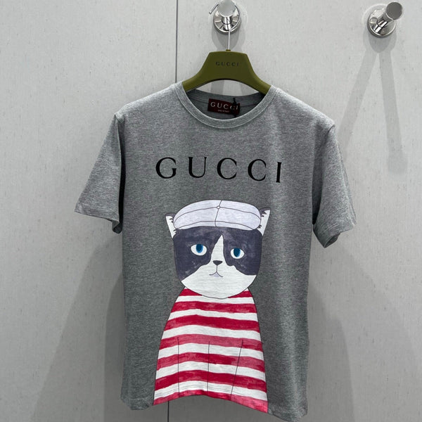 Gucci 2025 Cat Print Short-sleeved T-shirt Cotton 212831