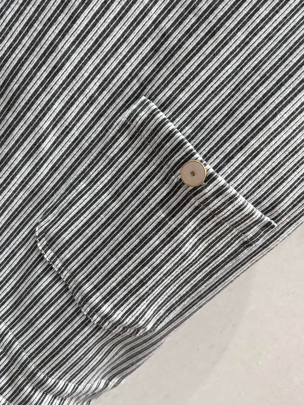 CC 25 Striped Suspender Skirt Gray White Cotton