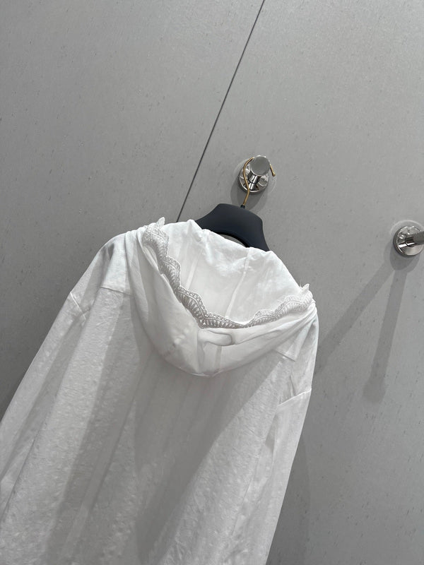 CD 25 Lace-trimmed Hooded Cardigan White Cotton 213817