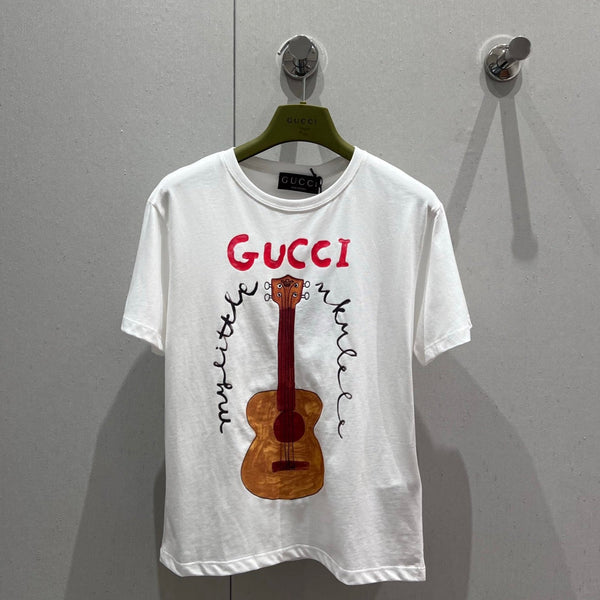 Gucci 25 Cartoon Guitar Print Short-sleeved T-shirt White Cotton 215699