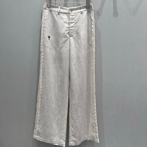 CD 2025 Straight Trouser White Linen Tencel 216454
