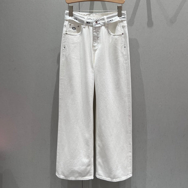 CD 25 Waistband Denim Pants White Cotton 217806