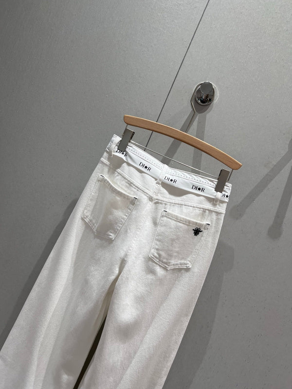 CD 25 Waistband Denim Pants White Cotton 217806