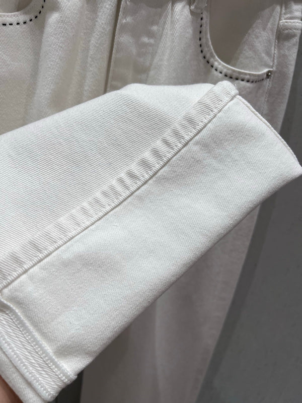 CD 25 Waistband Denim Pants White Cotton 217806