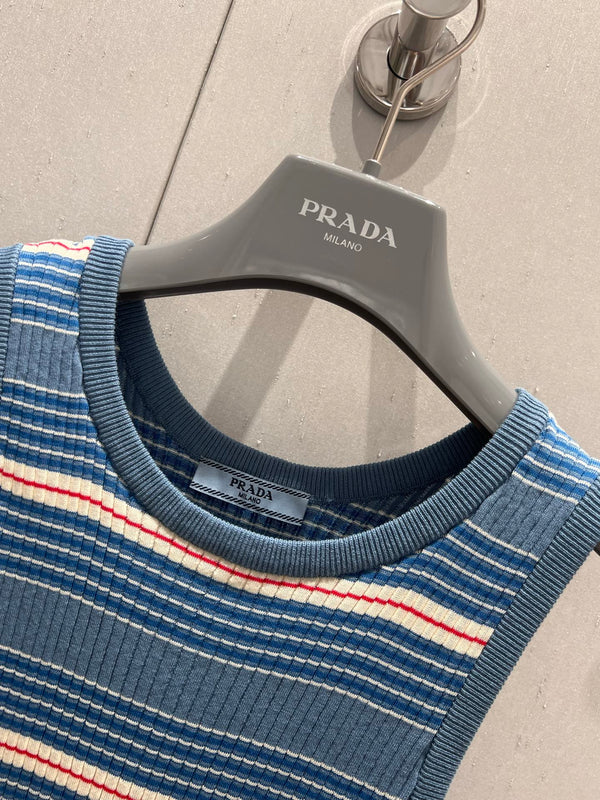 Prada 25 Gilet senza maniche in maglia blu cotone poliammide 217852