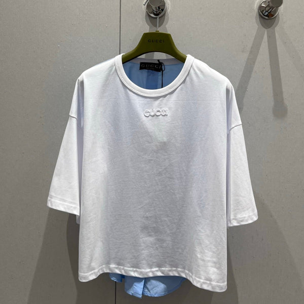 Gucci 25 T-shirt girocollo a maniche corte blu cotone bianco 217913