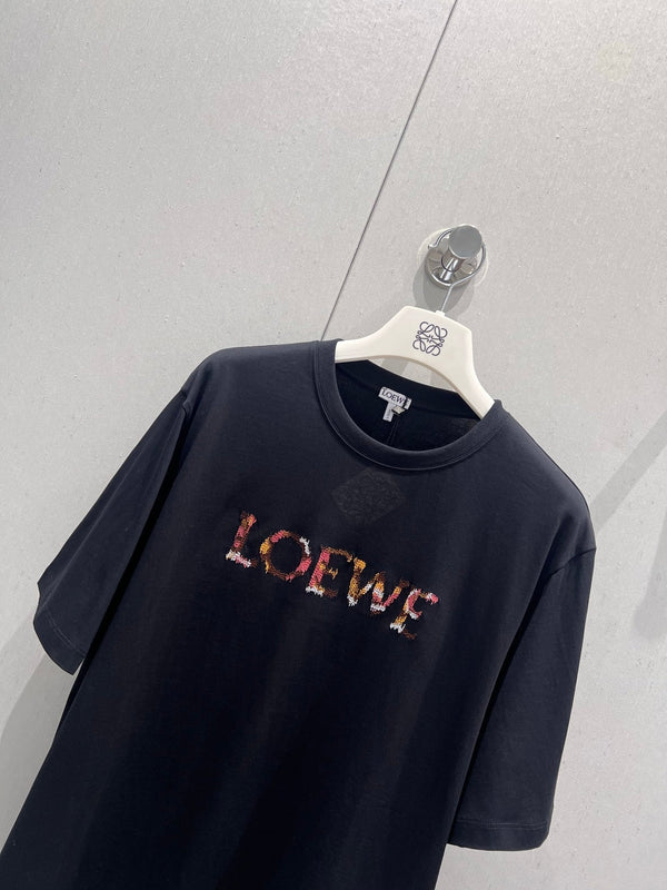Loewe 25 Embroidered Short-sleeved T-shirt Black Cotton 221445