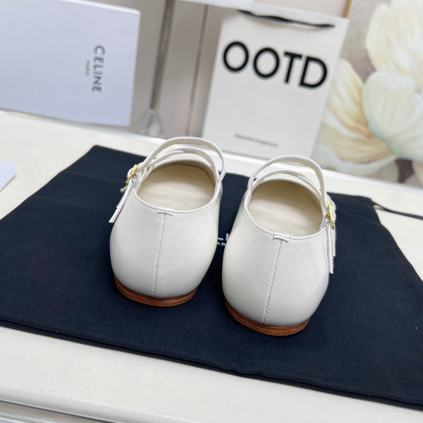 BALLET FLAT WITH CROSSOVER STRAP IN WHITE LAMBSKIN