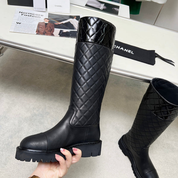 CC Classic Knee High Boots Quited Black Sheepskin 529336