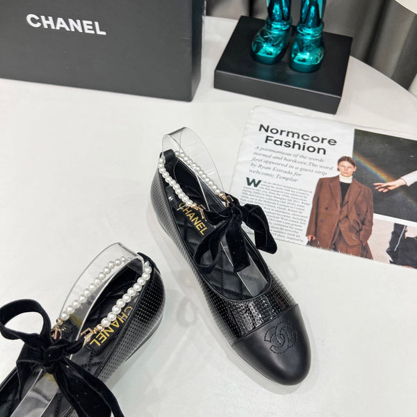 CC Mary Jane Black Studded With Pearls Lambskin And Cowhide