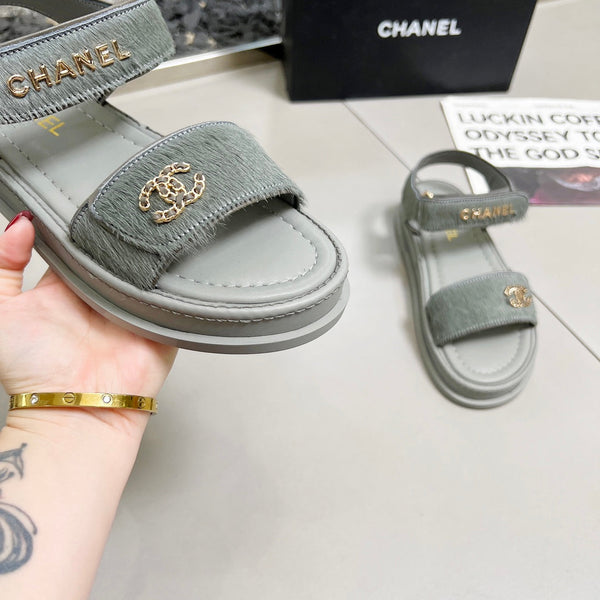 CC 25A Sandals Grey Horse Fur Leather 338603