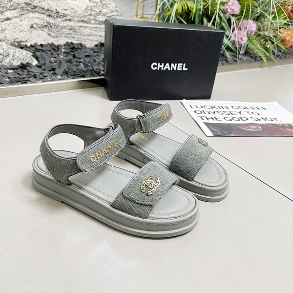 CC 25A Sandals Grey Horse Fur Leather 338603