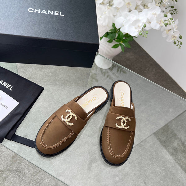 CC 25 Mule Dark Brown Calfskin Gold Double C