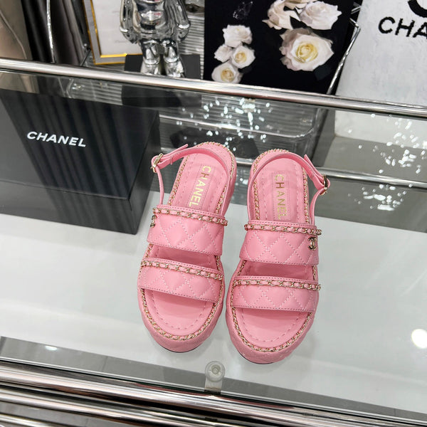 CC 25 Sandals Leather Chain 6cm Pink Lambskin 338653