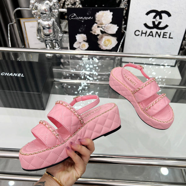 CC 25 Sandals Leather Chain 6cm Pink Lambskin 338653