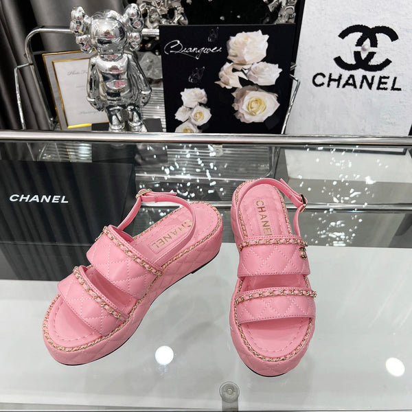 CC 25 Sandals Leather Chain 6cm Pink Lambskin 338653