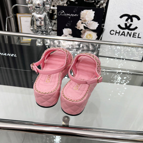 CC 25 Sandals Leather Chain 6cm Pink Lambskin 338653