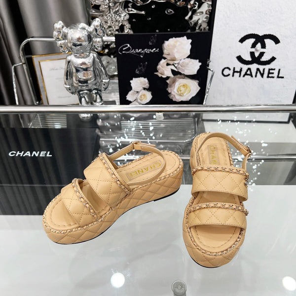 CC 25 Sandals Leather Chain 6cm Beige Lambskin 338654