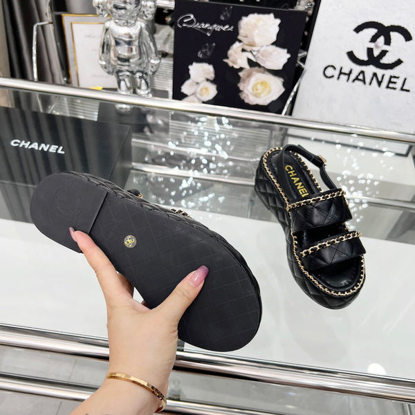 CC 25 Sandals Leather Chain 6cm Black Lambskin 338656