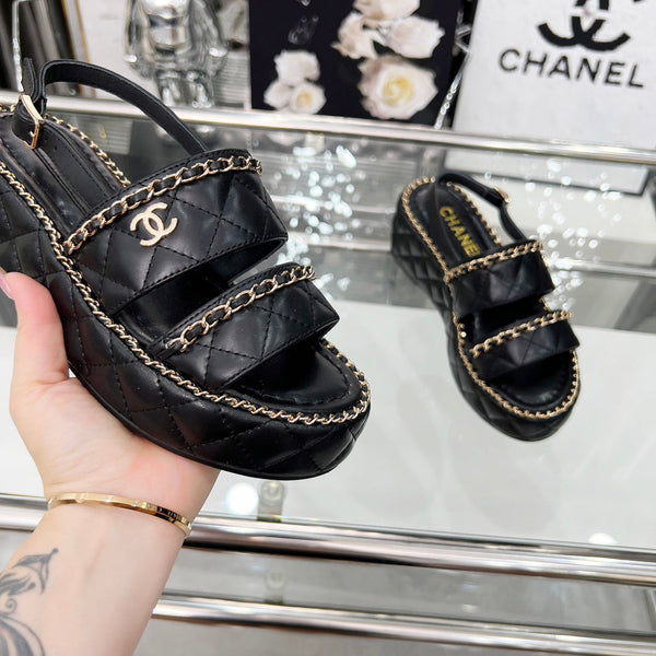 CC 25 Sandals Leather Chain 6cm Black Lambskin 338656