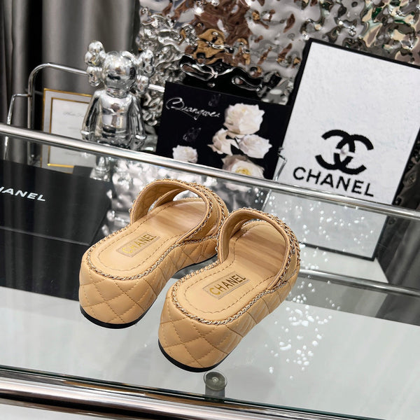 CC 25 Slide Leather Chain 6cm Beige Lambskin 338658