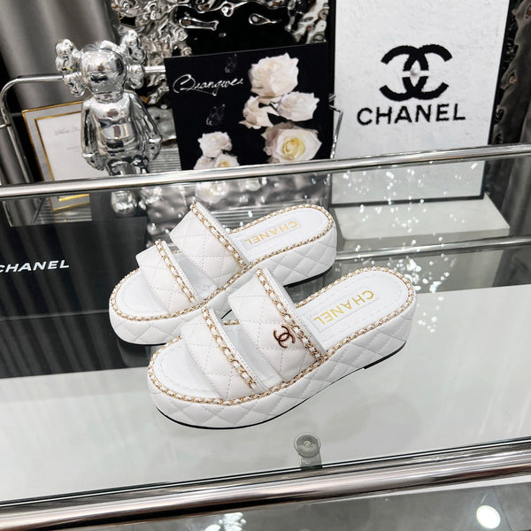 CC 25 Slide Leather Chain 6cm White Lambskin 338659