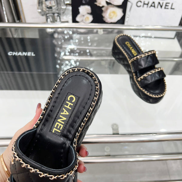 CC 25 Slide Leather Chain 6cm Black Lambskin 338660