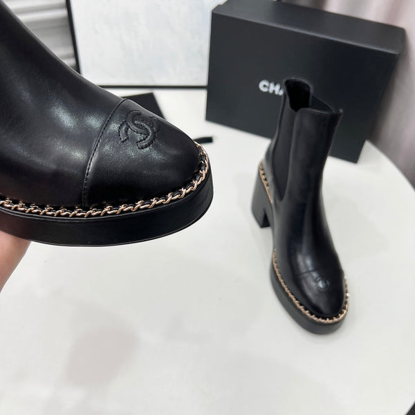 CC 25 Stivaletti Chelsea con catena 85mm Pelle di pecora nera 374035