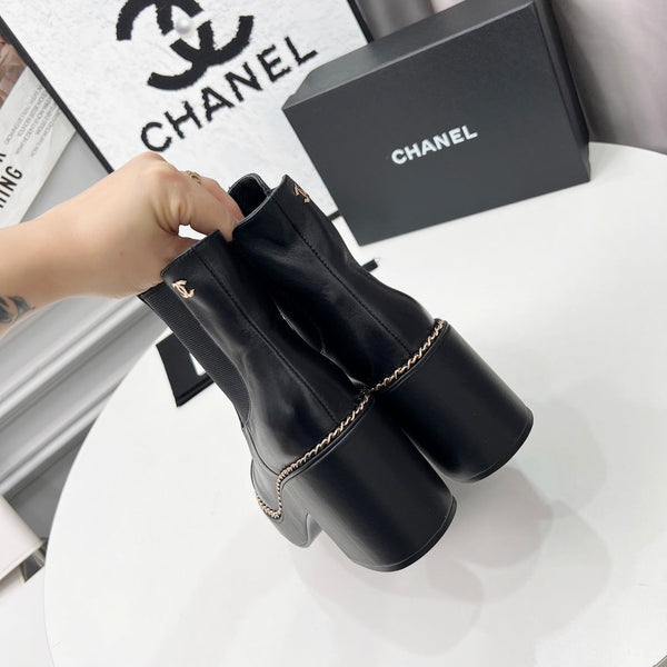 CC 25 Stivaletti Chelsea con catena 85mm Pelle di pecora nera 374035