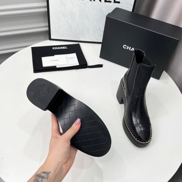 CC 25 Stivaletti Chelsea con catena 85mm Pelle di pecora nera 374035
