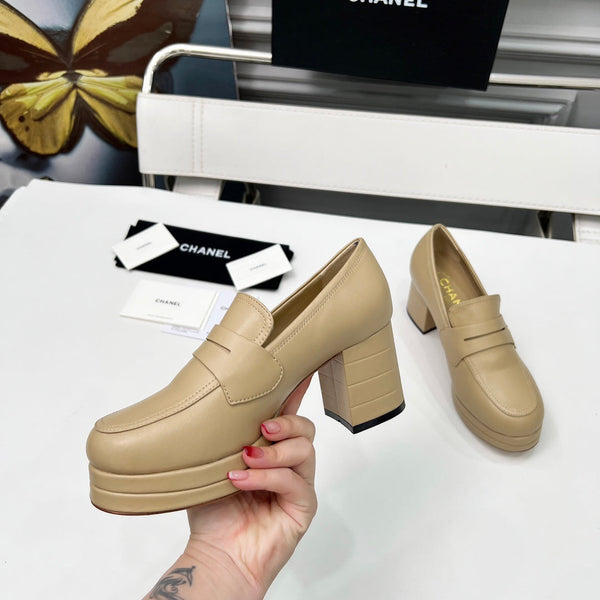 CC Platform Loafers 70mm Light Beige Sheepskin 459435