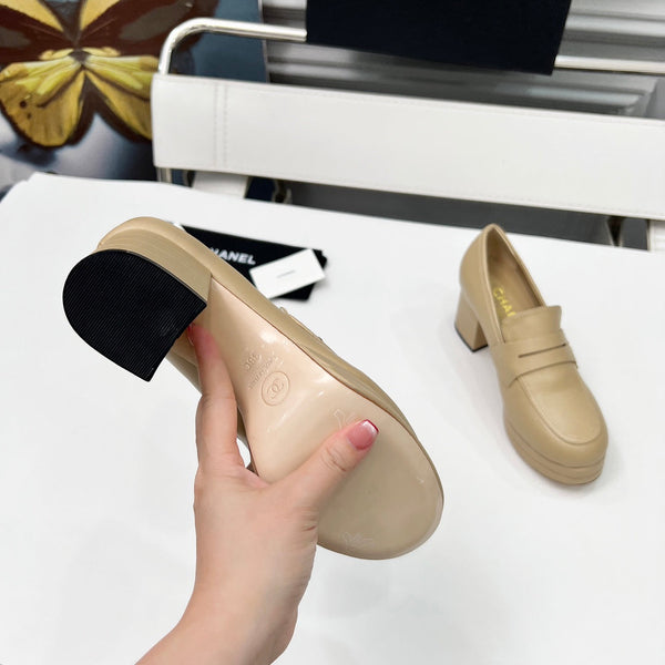 CC Platform Loafers 70mm Light Beige Sheepskin 459435