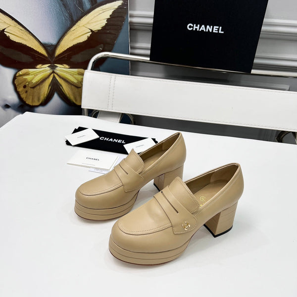 CC Platform Loafers 70mm Light Beige Sheepskin 459435