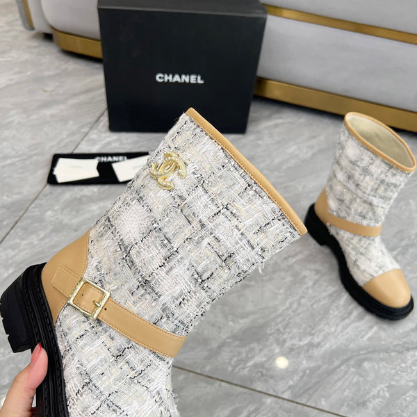 CC 25 ankle boots beige white tweed mix sheepskin 459498