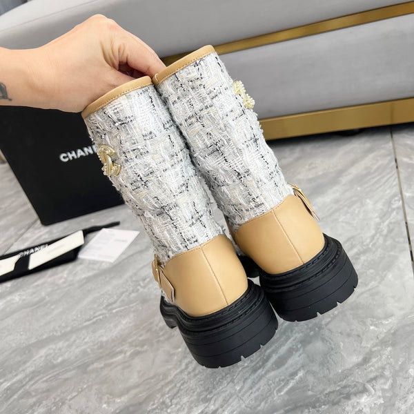 CC 25 ankle boots beige white tweed mix sheepskin 459498