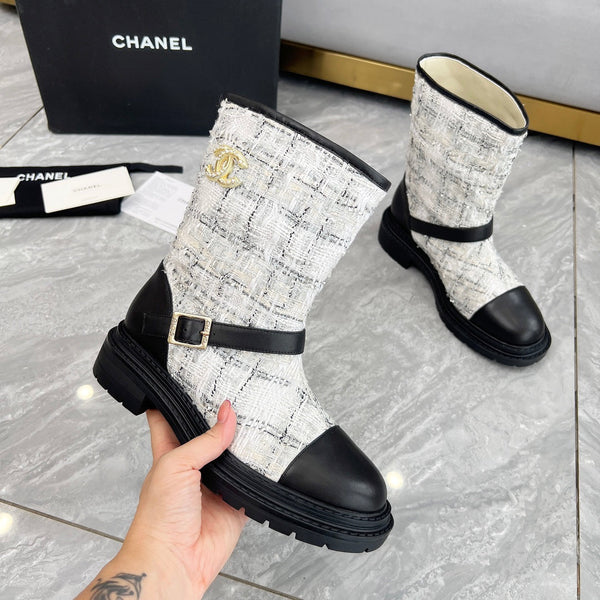 CC 25 ankle boots black white tweed mix sheepskin 459500