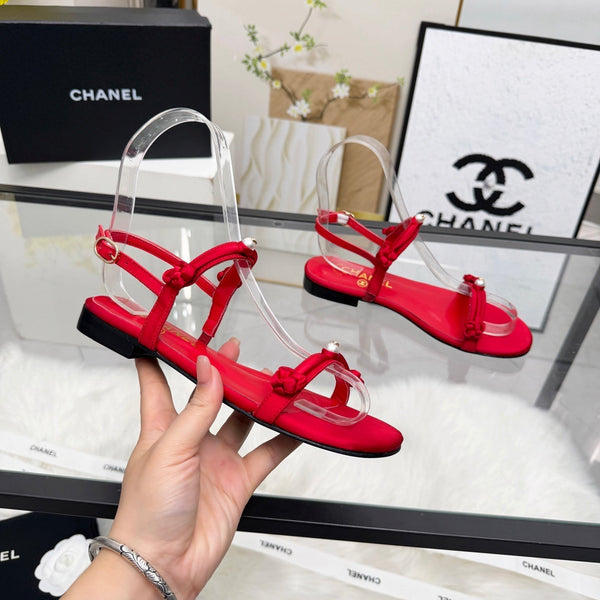 CC 2026 Pearl Sandal Red Satin Leather 692020