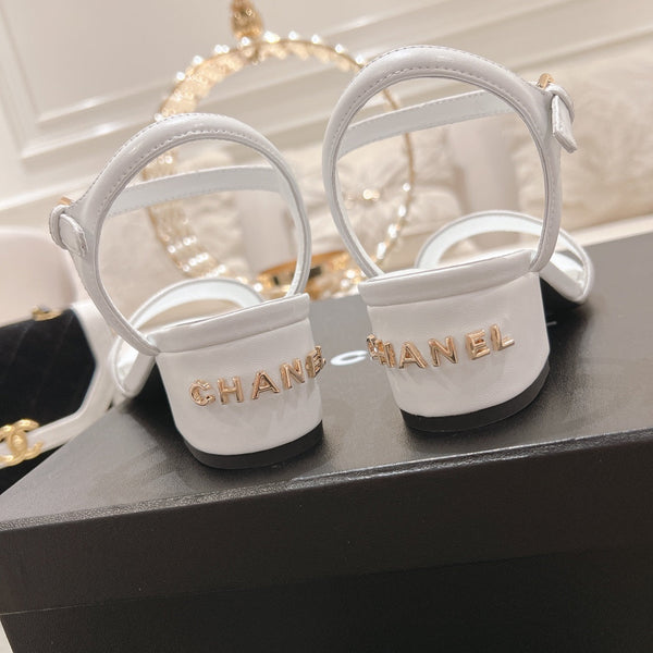 CC 25C 5CM Sandali con tacco medio in pelle italiana bianca 213316